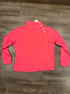 J Crew Hot Pink Button-Shoulder Pullover Sweatshirt NWT!  Sz L✨✨
